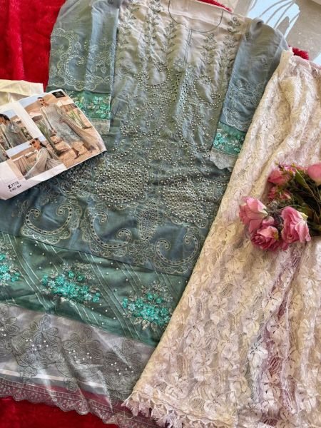 Ziaaz Pakistani Cambric Cotton Suit Set Heavy Embroidery    Moti Work Top Brand Collection at Best Price Pakistani Suits Wholesale