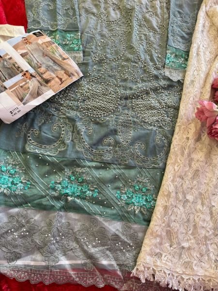 Ziaaz Pakistani Cambric Cotton Suit Set Heavy Embroidery    Moti Work Top Brand Collection at Best Price Pakistani Suits Wholesale