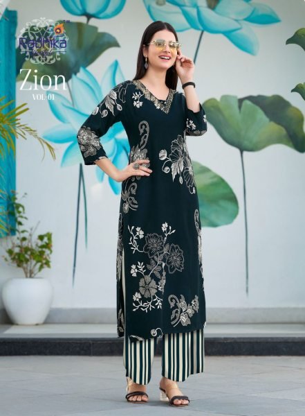Zion Vol 1 Rayon Co - ord Edition  8 Color Handwork Sets for Daily &  Festive Wear Full Set Kurti