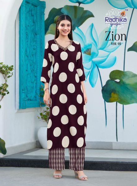 Zion Vol 1 Rayon Co - ord Edition  8 Color Handwork Sets for Daily &  Festive Wear Full Set Kurti