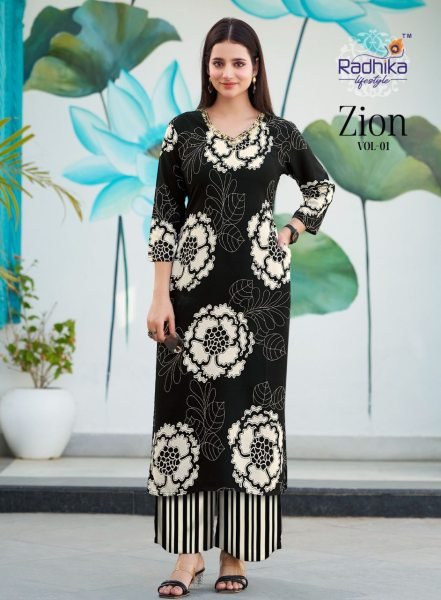 Zion Vol 1 Rayon Co - ord Edition  8 Color Handwork Sets for Daily &  Festive Wear Full Set Kurti