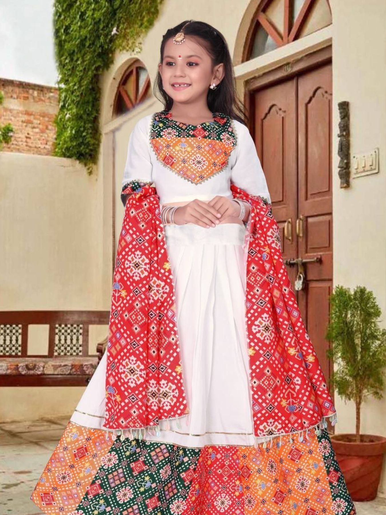 Buy White Color Heavy Chanderi Printed Kids Lehenga Choli at Rs. 14.67 online from Royal Export Girls Wear RE4273