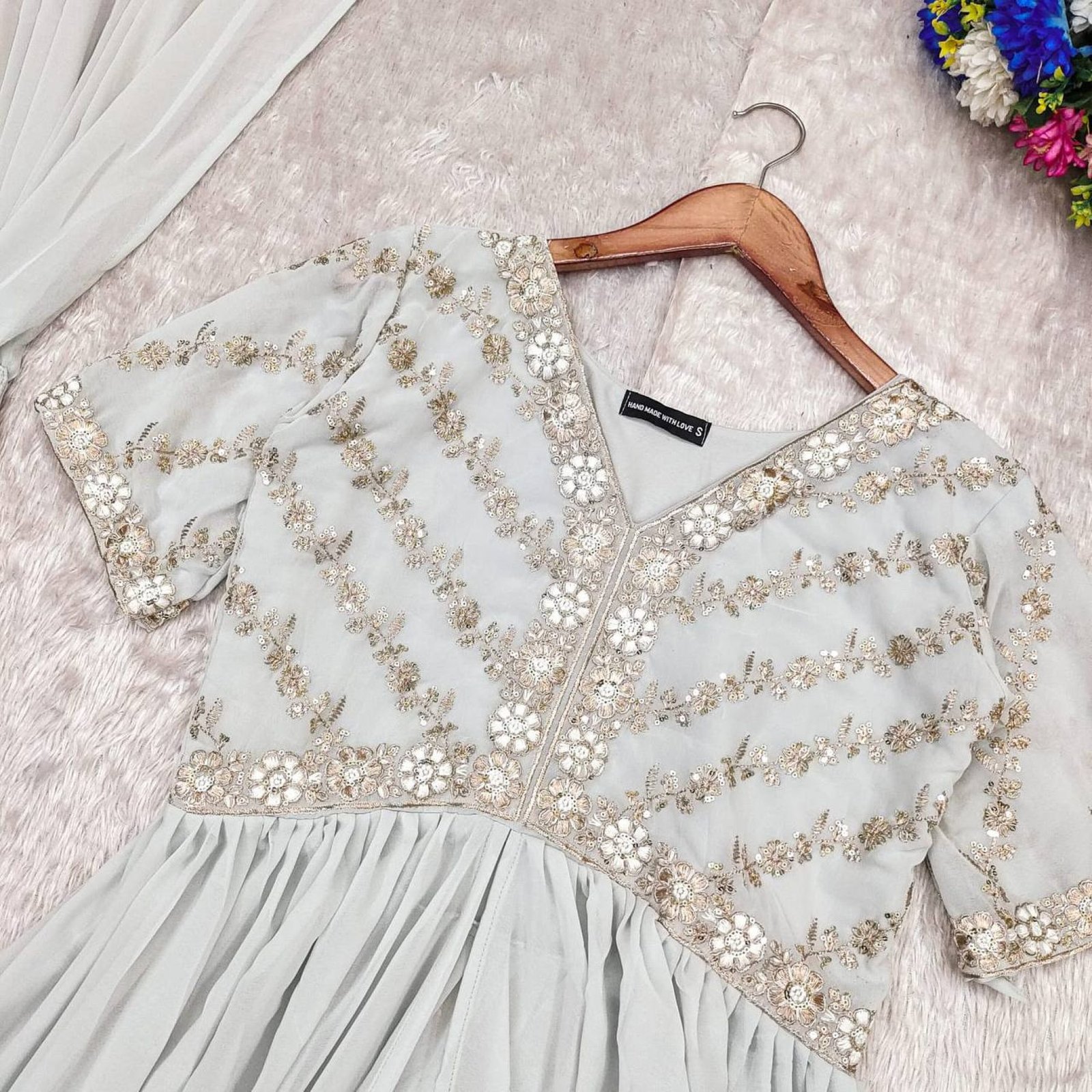 Elegant Fox Georgette Anarkali Suit with Dupatta & Micro Bottom  Perfect  for Any Occasion