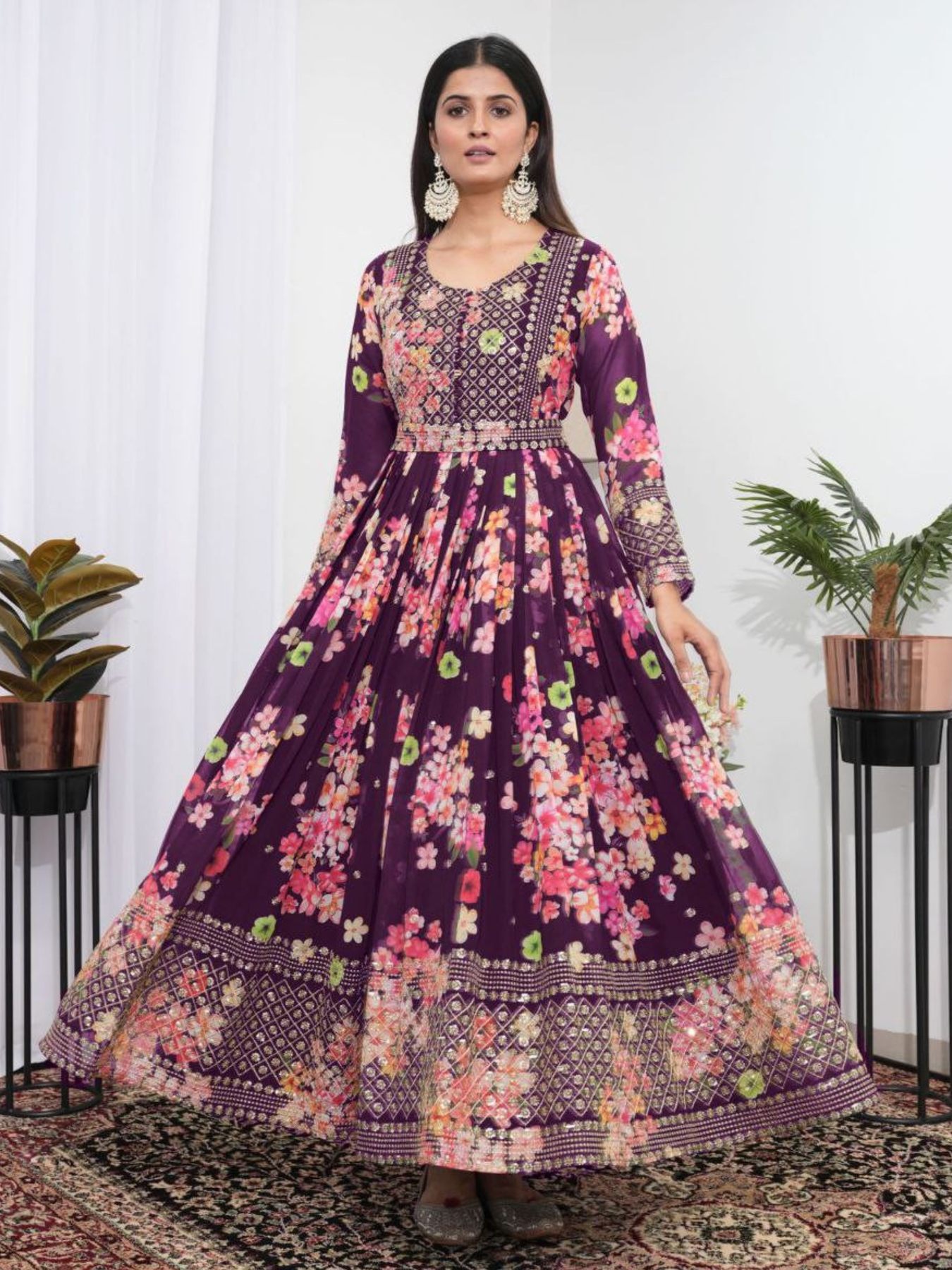 Embroidered Maroon colour Garnet flair georgette party wear Gown by royal  export at Rs 1095 in Surat