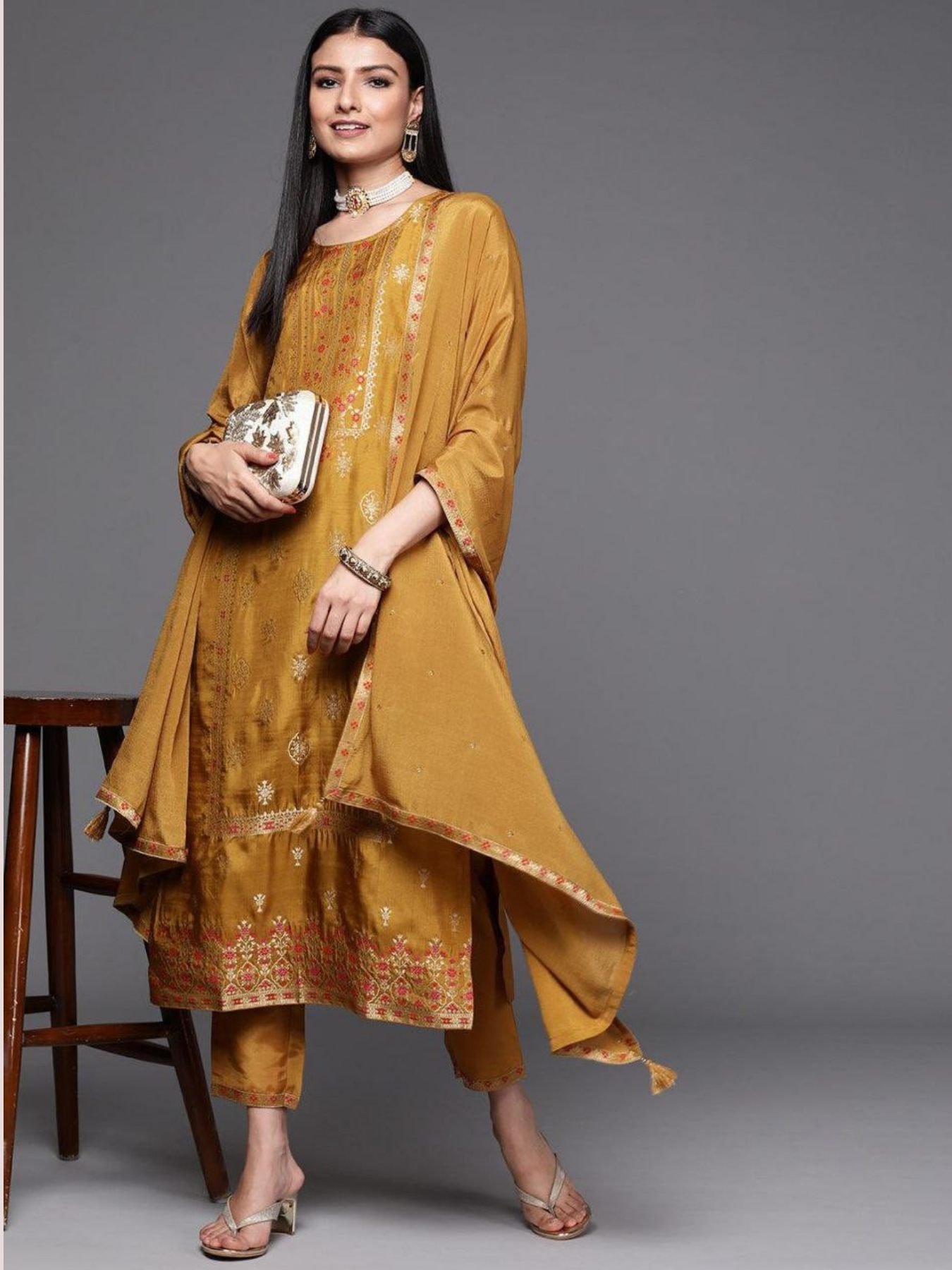 Women Jacquard Weaving  Kurti With Pant And Duppata Set main image 1