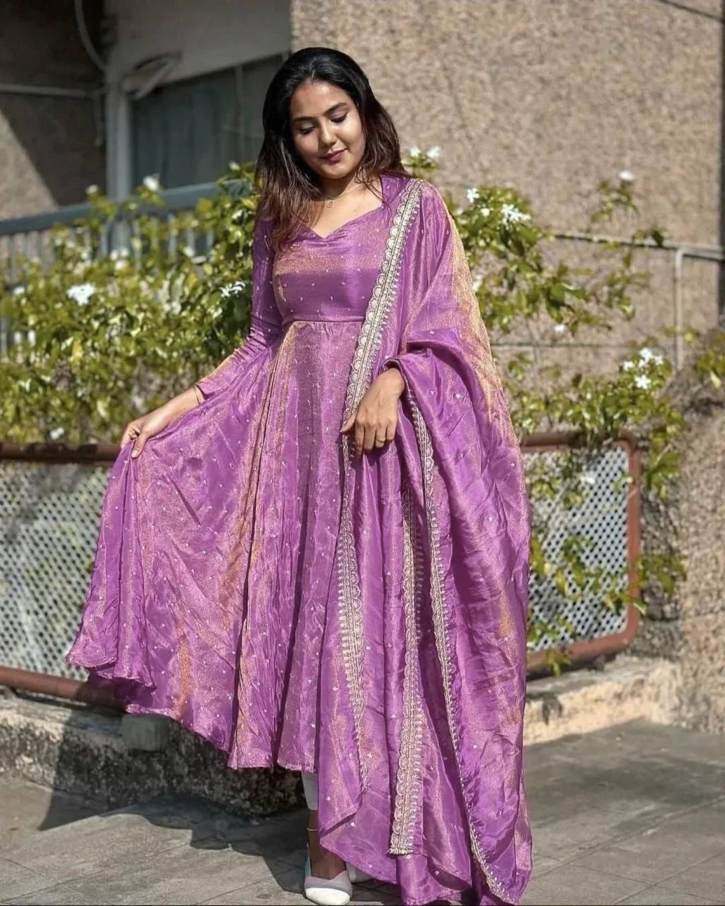 open lace back dress Designer Party Wear Fancy Umbrella Gown with Dupatta & Bottom Set in L –  Swaya World main image 0